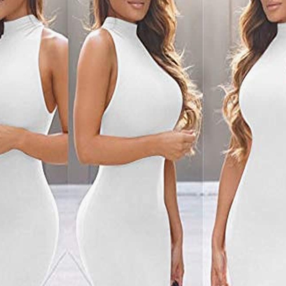 GOBLES Women's Sexy Halter High Neck Elegant Sleeveless Bodycon Midi Club Dress